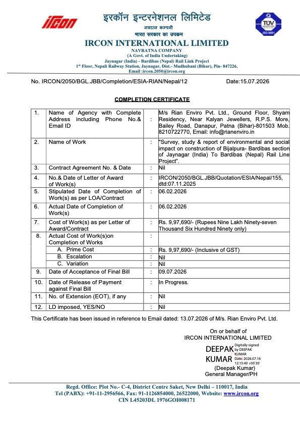 Completion Certificate_IRCON International Limited