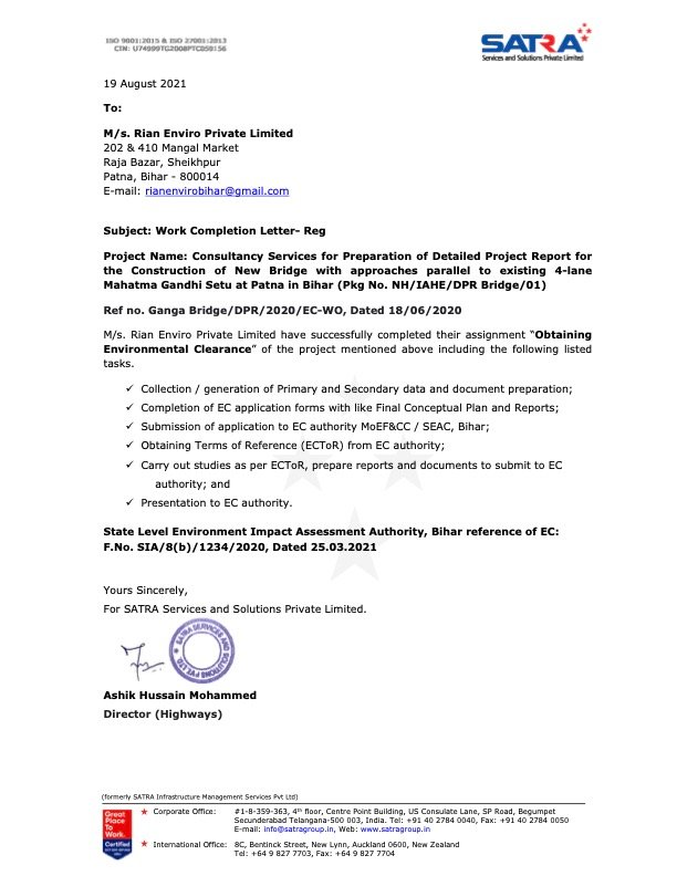 Work Completion Certificate_MG Setu Ganga Bridge, Patna_Satra